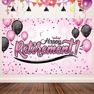 happy retirement party decorations, giant black and gold sign retirement party banner photo booth backdrop background for happy retirement party supplies (pink)
