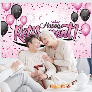 Happy Retirement Party Decorations, Giant Black and Gold Sign Retirement Party Banner Photo Booth Backdrop Background for Happy Retirement Party Supplies (Pink)