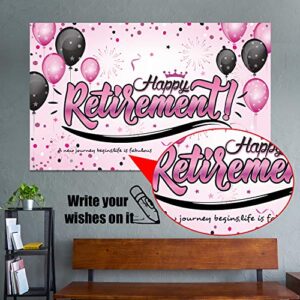 Happy Retirement Party Decorations, Giant Black and Gold Sign Retirement Party Banner Photo Booth Backdrop Background for Happy Retirement Party Supplies (Pink)