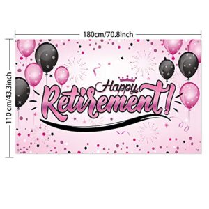 Happy Retirement Party Decorations, Giant Black and Gold Sign Retirement Party Banner Photo Booth Backdrop Background for Happy Retirement Party Supplies (Pink)