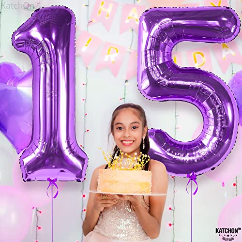 KatchOn, Giant Purple 15 Balloons Number - 40 Inch | Sweet 15 Birthday Decorations for Girls | Number 15 Balloon, 15th Birthday Decorations for Girls | 15 Birthday Balloons, Quinceanera Decorations