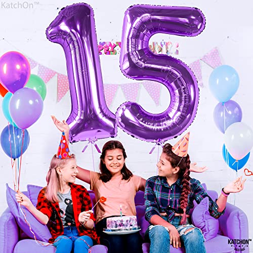 KatchOn, Giant Purple 15 Balloons Number - 40 Inch | Sweet 15 Birthday Decorations for Girls | Number 15 Balloon, 15th Birthday Decorations for Girls | 15 Birthday Balloons, Quinceanera Decorations