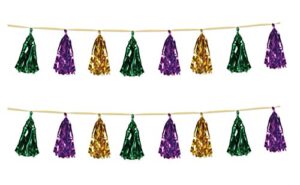 beistle beistle , 2 piece metallic tassel garlands, 9.75″ x 8′, 9.75″ x 8′, green/gold/purple