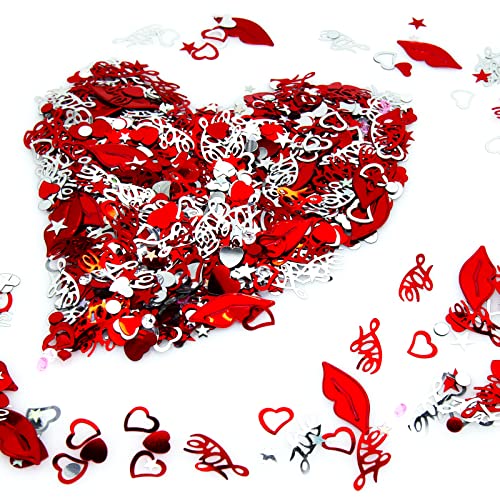 4000 Pieces Valentine Day Confetti Red Silver Mix Love Heart Confetti for Valentine's Day Wedding Anniversary Party