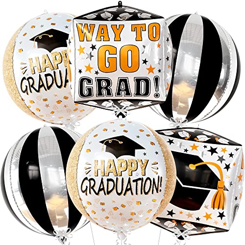 Big, 22 Inch Happy Graduation Balloons 2023 - Pack of 6 | Graduation Mylar Balloons for Black and Silver Graduation Party Decorations 2023 | Congrats Balloon, Kindergarten Graduation Decorations 2023