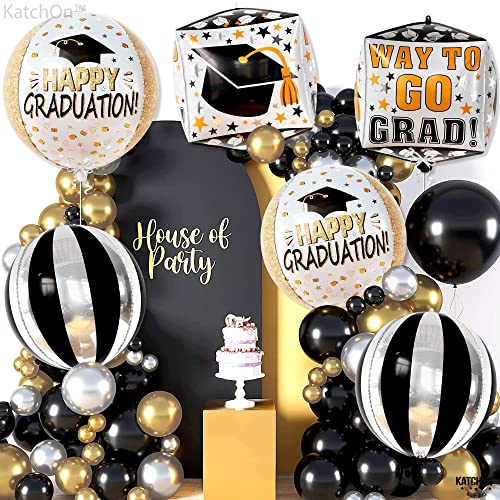 Big, 22 Inch Happy Graduation Balloons 2023 - Pack of 6 | Graduation Mylar Balloons for Black and Silver Graduation Party Decorations 2023 | Congrats Balloon, Kindergarten Graduation Decorations 2023