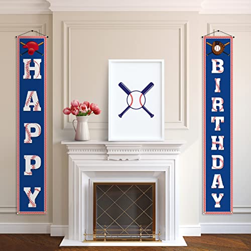 Baseball Happy Birthday Porch Banner Boy Sports Themed Birthday Party Front Door Sign Wall Hanging Banner Decoration