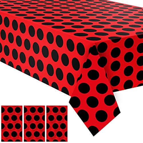 Ladybug Party Supplies Ladybug Tablecloth 54 x 108 Inch Red Ladybug Dot Table Cover Rectangle Waterproof Plastic for Ladybug Theme Baby Shower Birthday Party Picnic Decorations (3 Pack)