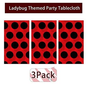 Ladybug Party Supplies Ladybug Tablecloth 54 x 108 Inch Red Ladybug Dot Table Cover Rectangle Waterproof Plastic for Ladybug Theme Baby Shower Birthday Party Picnic Decorations (3 Pack)