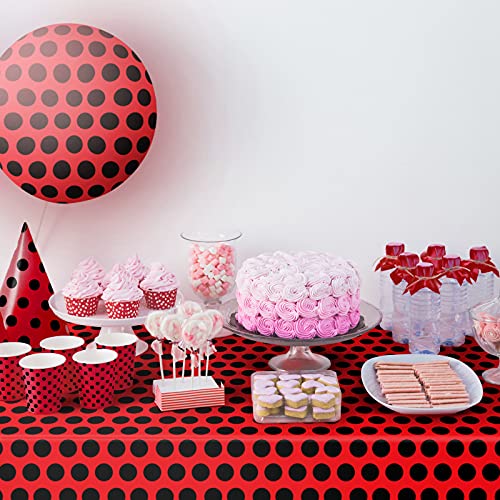 Ladybug Party Supplies Ladybug Tablecloth 54 x 108 Inch Red Ladybug Dot Table Cover Rectangle Waterproof Plastic for Ladybug Theme Baby Shower Birthday Party Picnic Decorations (3 Pack)