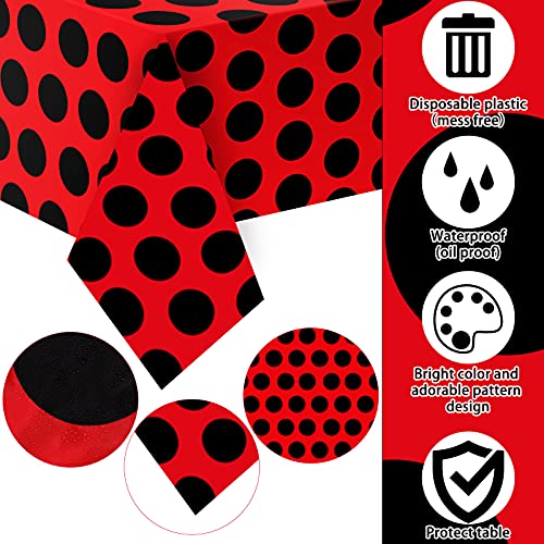 Ladybug Party Supplies Ladybug Tablecloth 54 x 108 Inch Red Ladybug Dot Table Cover Rectangle Waterproof Plastic for Ladybug Theme Baby Shower Birthday Party Picnic Decorations (3 Pack)