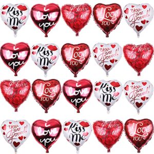 20pcs happy valentines day foil balloons party decorations supplies, heart shaped i love you kiss me valentines foil balloons romantic love decorations