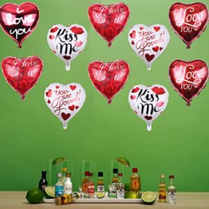 20Pcs Happy Valentines Day Foil Balloons Party Decorations Supplies, Heart Shaped I Love You Kiss Me Valentines Foil Balloons Romantic Love Decorations