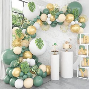 pateeha sage green balloon garland kit 140 pcs, baby shower decorations olive green gold metallic white gold confetti nude balloon arch for bridal shower wedding birthday party