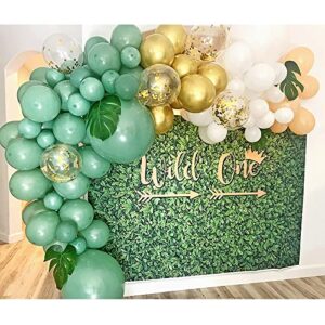 Pateeha Sage Green Balloon Garland Kit 140 Pcs, Baby Shower Decorations Olive Green Gold Metallic White Gold Confetti Nude Balloon Arch for Bridal Shower Wedding Birthday Party