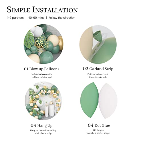 Pateeha Sage Green Balloon Garland Kit 140 Pcs, Baby Shower Decorations Olive Green Gold Metallic White Gold Confetti Nude Balloon Arch for Bridal Shower Wedding Birthday Party