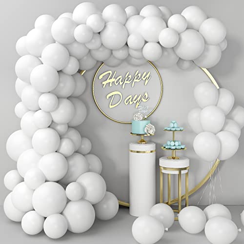 Matte White Party Latex Balloons,100 Pcs 12/10/5 Inch Matte White Balloons Different Sizes, Matte White Balloon Garland Arch Kit for Birthday Party Decorations Wedding Bridal Gender Reveal Baby Shower