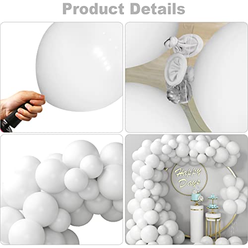 Matte White Party Latex Balloons,100 Pcs 12/10/5 Inch Matte White Balloons Different Sizes, Matte White Balloon Garland Arch Kit for Birthday Party Decorations Wedding Bridal Gender Reveal Baby Shower