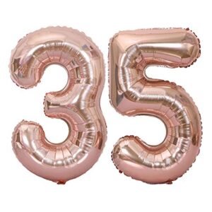 40 inch large number 35 balloon foil balloons jumbo foil helium balloons for wedding birthday party festival decoration supplies, rose gold 35