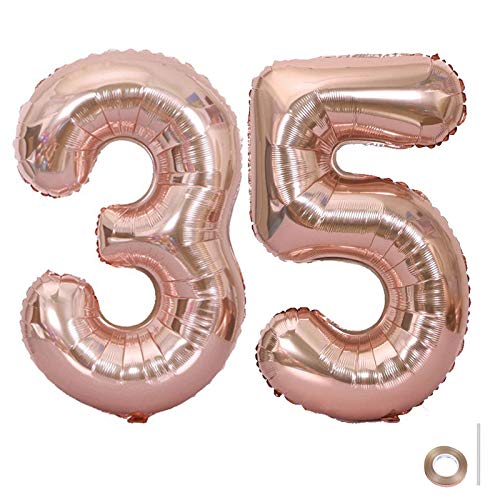 40 Inch Large Number 35 Balloon Foil Balloons Jumbo Foil Helium Balloons for Wedding Birthday Party Festival Decoration Supplies, Rose Gold 35