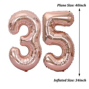 40 Inch Large Number 35 Balloon Foil Balloons Jumbo Foil Helium Balloons for Wedding Birthday Party Festival Decoration Supplies, Rose Gold 35