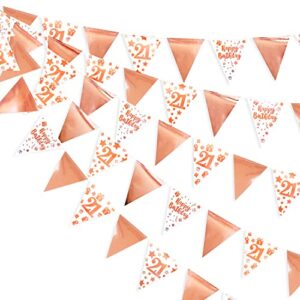 40ft rose gold 21st happy birthday banner bunting triangle flag pennant garland for girls 21st birthday decorations finally legal twenty one birthday party sign for her 21 birthday decor supplies