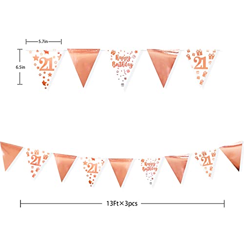 40Ft Rose Gold 21st Happy Birthday Banner Bunting Triangle Flag Pennant Garland for Girls 21st Birthday Decorations Finally Legal Twenty One Birthday Party Sign for Her 21 Birthday Decor Supplies