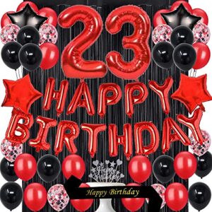fancypartyshop 23rd birthday party decorations supplies red black later balloons happy birthday cake topper sash foil black curtains foil star balloons number red 23