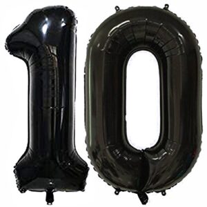 tellpet black number 10 balloons, 10th birthday party balloons, 40 inch