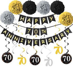 Yoaokiy 70th Anniversary Decorations Kit - 16Pcs - Including 1Pcs Happy 70th Anniversary Banner, 9Pcs 70 Hanging Swirl, 6Pcs Poms - 70th Wedding Anniversary Party Decorations Supplies…