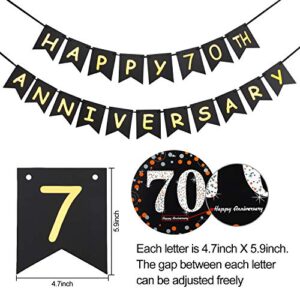 Yoaokiy 70th Anniversary Decorations Kit - 16Pcs - Including 1Pcs Happy 70th Anniversary Banner, 9Pcs 70 Hanging Swirl, 6Pcs Poms - 70th Wedding Anniversary Party Decorations Supplies…