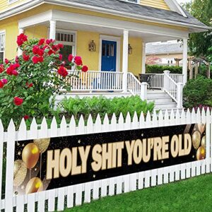 holy shit you’re old large banner, funny birthday banner, happy birthday lawn sign porch sign for 30th 40th 50h 60th 70th 80th 90th birthday party, indoor outdoor backdrop 8.9 x 1.6 feet