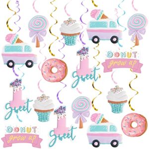 20pcs ice cream sweet one first birthday party decorations, ice cream and donut party hanging swirls, summer ice cream party ceiling hanging streamers for ice cream 1st bday girls donut party supplies