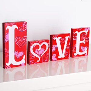 treory valentines day decor love blocks wooden table sign, red valentines day decorations for the home table decor valentine gifts, for wedding anniversary party supplies tiered tray decor