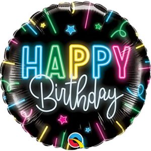 qualatex 18″ happy birthday neon glow foil balloon, multicolor