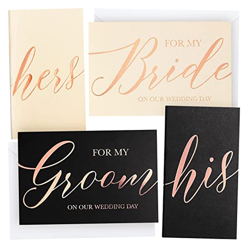 Wedding Vow Books, His and Hers Booklets with Envelopes, Rose Gold Foil (30 Pages Each)