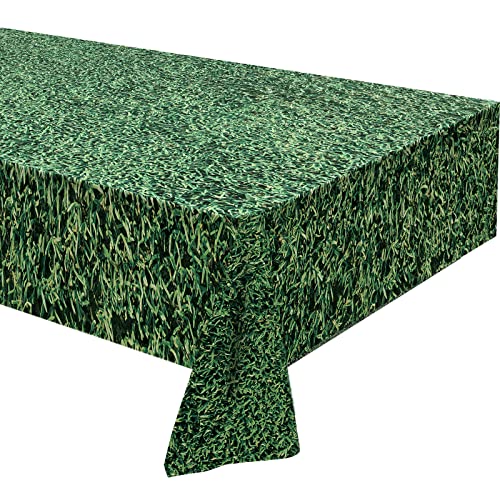 Disposable Green Grass Field Plastic Tablecloth Grass Print Table Covers 54 x 108 Inches Football Baseball Party Table Decor for Sports Theme Parties Decorations and Supplies(3 Piece)