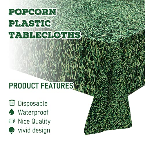 Disposable Green Grass Field Plastic Tablecloth Grass Print Table Covers 54 x 108 Inches Football Baseball Party Table Decor for Sports Theme Parties Decorations and Supplies(3 Piece)