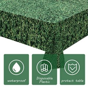 Disposable Green Grass Field Plastic Tablecloth Grass Print Table Covers 54 x 108 Inches Football Baseball Party Table Decor for Sports Theme Parties Decorations and Supplies(3 Piece)