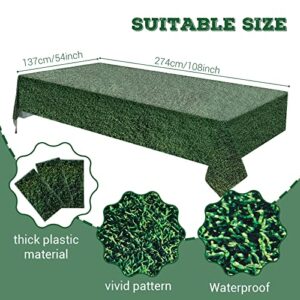 Disposable Green Grass Field Plastic Tablecloth Grass Print Table Covers 54 x 108 Inches Football Baseball Party Table Decor for Sports Theme Parties Decorations and Supplies(3 Piece)