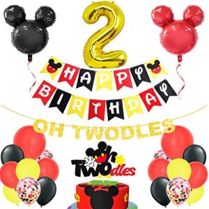 happy 2nd birthday balloon set mouse themed decoration – oh twodles banner and cake topper party supplies gold red