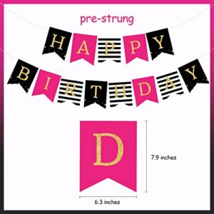 16th Birthday Decorations for Girls Hot Pink and Black Gold Happy Birthday Bunting Banner Tissue Pom Poms Paper Fans Circle Dots Sweet 16 Party Supplies…