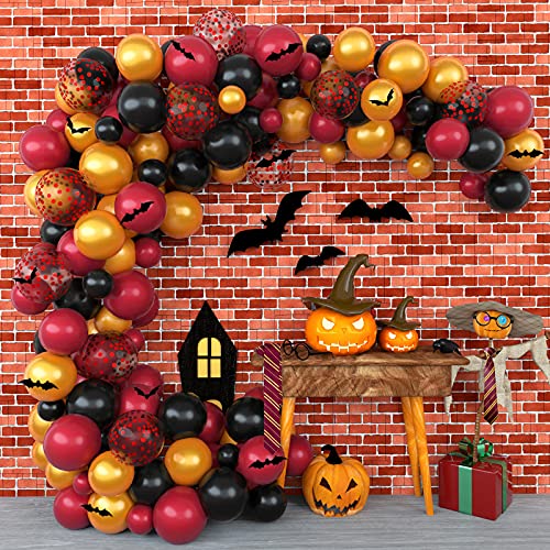 Magic Wizard School Balloon Garland Arch Burgundy Black Gold Latex Balloons Confetti Balloon Bat Sticker Tie Glasses Frame Set for Baby Shower Birthday Party Decorations