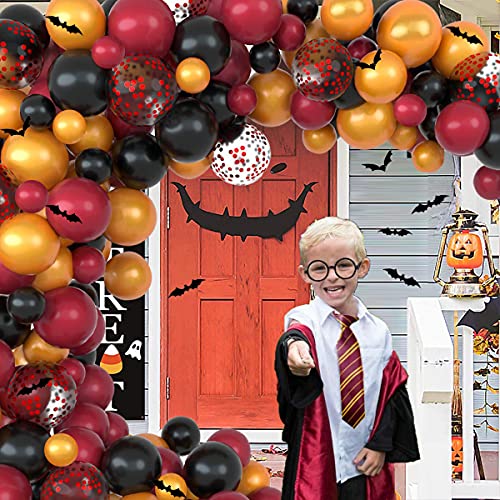 Magic Wizard School Balloon Garland Arch Burgundy Black Gold Latex Balloons Confetti Balloon Bat Sticker Tie Glasses Frame Set for Baby Shower Birthday Party Decorations