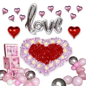 i love you valentines day decor, pink /red heart-shaped balloon and 1300pcs rose petals , very suitable for romantic decorations special night ,galentines day, anniversary party decoration
