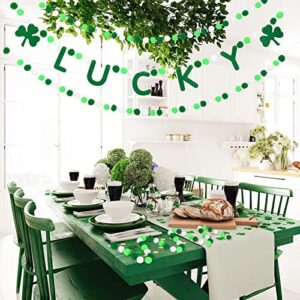 Whaline 3Pcs St. Patrick's Day Felt Pom Pom Banner Lucky Shamrock Clover Felt Garland Green White Pom Ball Banner Decorative Hanging Bunting Garland for Home Wall Decor Irish Party Supplies, 8.2Ft