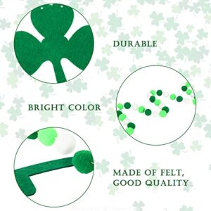 Whaline 3Pcs St. Patrick's Day Felt Pom Pom Banner Lucky Shamrock Clover Felt Garland Green White Pom Ball Banner Decorative Hanging Bunting Garland for Home Wall Decor Irish Party Supplies, 8.2Ft