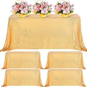 4 Pack 60 x 102 Inch Sequin Tablecloth Seamless Drape Table Cloth Fabric Rectangular Glitter Table Cover for Wedding Party Bridal Shower Baby Shower (Gold)