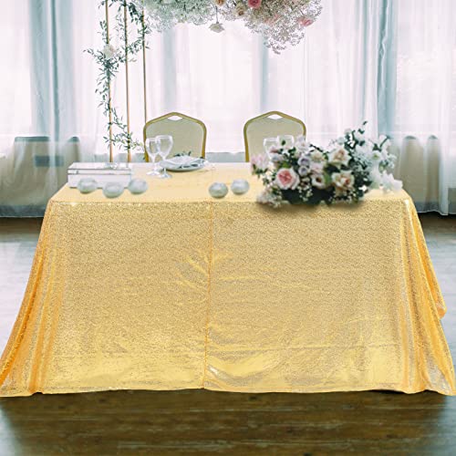 4 Pack 60 x 102 Inch Sequin Tablecloth Seamless Drape Table Cloth Fabric Rectangular Glitter Table Cover for Wedding Party Bridal Shower Baby Shower (Gold)