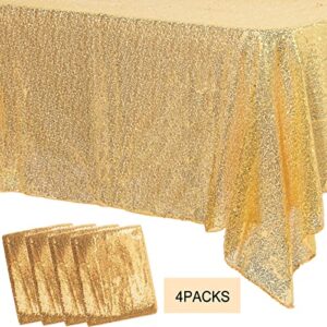 4 Pack 60 x 102 Inch Sequin Tablecloth Seamless Drape Table Cloth Fabric Rectangular Glitter Table Cover for Wedding Party Bridal Shower Baby Shower (Gold)